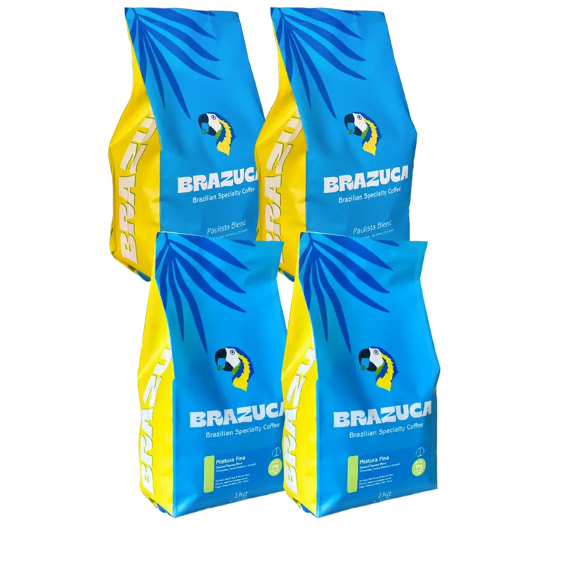 Brazuca voordeelpakket met twee Mistura Fina en twee Paulista blend Braziliaanse specialty koffie, 4 x 1 kg