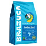 Lichtblauwe Brazuca-zak Paulista Blend, 250 g, amandel, chocolade en rode bessen uit São Paulo en Minas Gerais